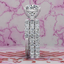 Load image into Gallery viewer, 10.2 CTW Square Cushion Cut Three-Piece Bridal D Color Basket Moissanite Set