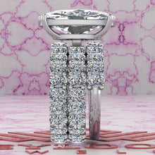 Load image into Gallery viewer, 18 CTW Elongated Cushion Cut Three-Piece Bridal D Color Basket Moissanite Set