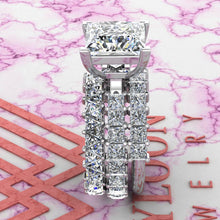 Load image into Gallery viewer, 11.5 CTW Princess Cut Three-Piece Bridal D Color Basket Moissanite Set