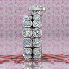 Load image into Gallery viewer, 12 CTW Square Cushion Cut Two-Piece Bridal D Color Bezel Moissanite Set
