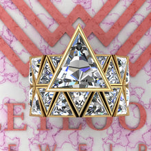 Load image into Gallery viewer, 22.5 CTW Triangle Cut Two-Piece Bridal D Color Bezel Moissanite Set