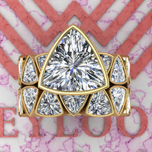 Load image into Gallery viewer, 18.5 CTW Trilliant Cut Two-Piece Bridal D Color Bezel Moissanite Set