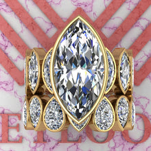 Load image into Gallery viewer, 18.6 CTW Marquise Cut Two-Piece Bridal D Color Bezel Moissanite Set