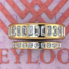 Load image into Gallery viewer, 7.6 CTW Emerald Cut Couple's Wedding Bands Flush Moissanite Set D Color