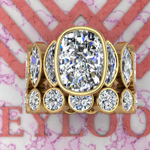 Load image into Gallery viewer, 15 CTW Medium Cushion Cut Two-Piece Bridal D Color Bezel Moissanite Set