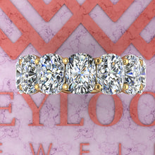 Load image into Gallery viewer, 26 CTW Medium Cushion Cut Eternity Bands D Color Basket Moissanite Ring