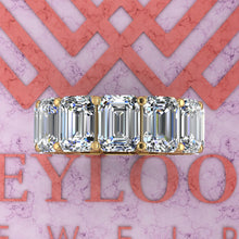 Load image into Gallery viewer, 24 CTW Medium Emerald Cut Eternity Bands D Color Basket Moissanite Ring