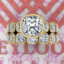 Load image into Gallery viewer, 12 CTW Square Cushion Cut Two-Piece Bridal D Color Bezel Moissanite Set