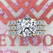 Load image into Gallery viewer, 10.2 CTW Square Cushion Cut Three-Piece Bridal D Color Basket Moissanite Set