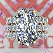 Load image into Gallery viewer, 18 CTW Elongated Cushion Cut Three-Piece Bridal D Color Basket Moissanite Set