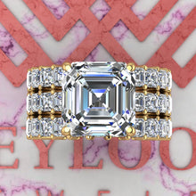 Load image into Gallery viewer, 10.2 CTW Asscher Cut Three-Piece Bridal D Color Basket Moissanite Set