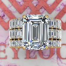 Load image into Gallery viewer, 14.7 CTW Medium Emerald Cut Three-Piece Bridal D Color Basket Moissanite Set