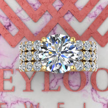 Load image into Gallery viewer, 6.25 CTW Round Cut Three-Piece Bridal D Color Basket Moissanite Set