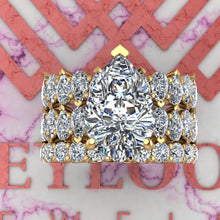 Load image into Gallery viewer, 11.8 CTW Pear Cut Three-Piece Bridal D Color Basket Moissanite Set