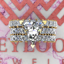 Load image into Gallery viewer, 9.6 CTW Triangle Cut Three-Piece Bridal D Color Basket Moissanite Set
