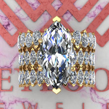 Load image into Gallery viewer, 12.9 CTW Marquise Cut Three-Piece Bridal D Color Basket Moissanite Set