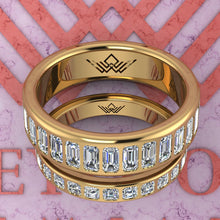 Load image into Gallery viewer, 7.6 CTW Emerald Cut Couple's Wedding Bands Flush Moissanite Set D Color