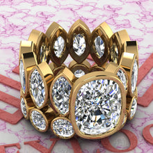 Load image into Gallery viewer, 15 CTW Medium Cushion Cut Two-Piece Bridal D Color Bezel Moissanite Set