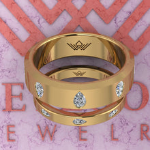 Load image into Gallery viewer, 2.4 CTW Pear Cut Couple's Wedding Bands Flush Moissanite Set D Color