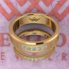 Load image into Gallery viewer, 0.6 CTW Princess Cut Couple's Wedding Bands Flush Moissanite Set D Color