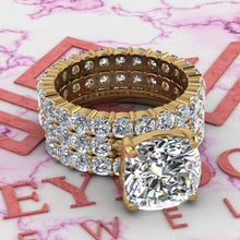 Load image into Gallery viewer, 10.2 CTW Square Cushion Cut Three-Piece Bridal D Color Basket Moissanite Set