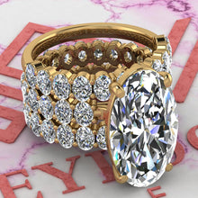 Load image into Gallery viewer, 14.8 CTW Elongated Oval Cut Three-Piece Bridal D Color Basket Moissanite Set