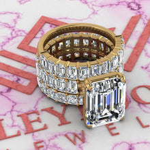 Load image into Gallery viewer, 14.7 CTW Medium Emerald Cut Three-Piece Bridal D Color Basket Moissanite Set