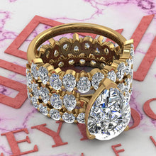 Load image into Gallery viewer, 11.8 CTW Pear Cut Three-Piece Bridal D Color Basket Moissanite Set