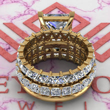 Load image into Gallery viewer, 11.5 CTW Princess Cut Three-Piece Bridal D Color Basket Moissanite Set
