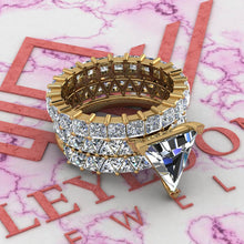 Load image into Gallery viewer, 9.6 CTW Triangle Cut Three-Piece Bridal D Color Basket Moissanite Set