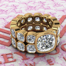 Load image into Gallery viewer, 12 CTW Square Cushion Cut Two-Piece Bridal D Color Bezel Moissanite Set