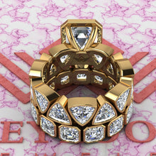 Load image into Gallery viewer, 15.5 CTW Medium Emerald Cut Two-Piece Bridal D Color Bezel Moissanite Set