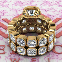 Load image into Gallery viewer, 12 CTW Square Cushion Cut Two-Piece Bridal D Color Bezel Moissanite Set