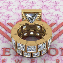 Load image into Gallery viewer, 20.85 CTW Princess Cut Two-Piece Bridal D Color Bezel Moissanite Set