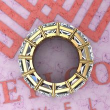 Load image into Gallery viewer, 24 CTW Medium Emerald Cut Eternity Bands D Color Basket Moissanite Ring