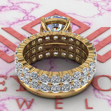 Load image into Gallery viewer, 10.2 CTW Square Cushion Cut Three-Piece Bridal D Color Basket Moissanite Set