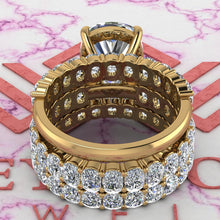 Load image into Gallery viewer, 13.7 CTW Medium Cushion Cut Three-Piece Bridal D Color Basket Moissanite Set